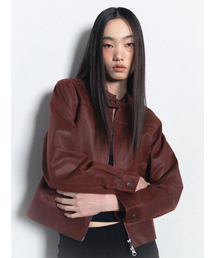 VISUS（ヴィスシュ）の「Crack Leather Biker Jacket_Burgundy（ライダースジャケット）」