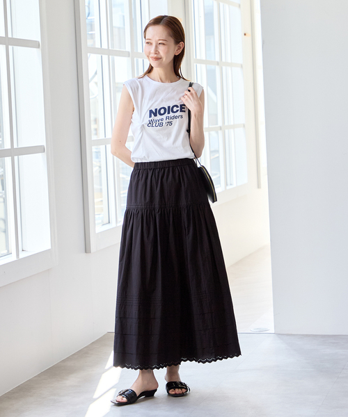 U by SPICK&SPAN（ユーバイスピックアンドスパン）の「コットンポプリンタックフレアスカート（スカート・レディース・ブラック/ホワイト・FREE）」の10枚目の写真