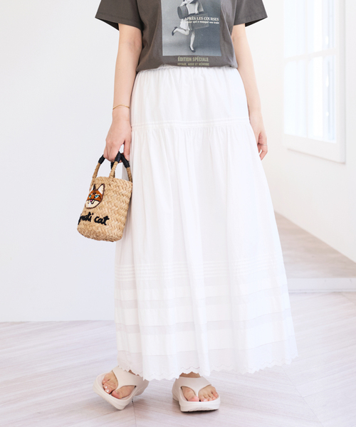U by SPICK&SPAN（ユーバイスピックアンドスパン）の「コットンポプリンタックフレアスカート（スカート・レディース・ブラック/ホワイト・FREE）」の18枚目の写真