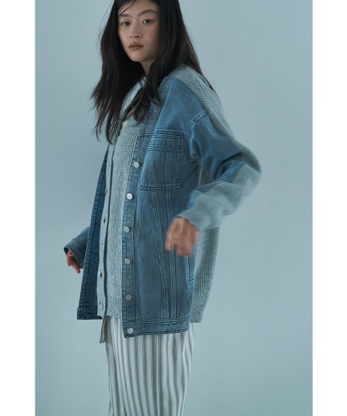 marjour（マージュール）の「LAYERED DENIM KNIT CARDIGAN（カーディガン/ボレロ・レディース・ブラック/グレー・M）」の7枚目の写真