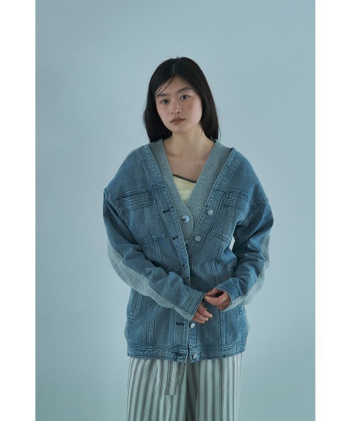marjour（マージュール）の「LAYERED DENIM KNIT CARDIGAN（カーディガン/ボレロ・レディース・ブラック/グレー・M）」の9枚目の写真