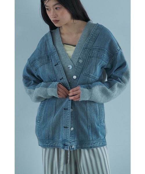 marjour（マージュール）の「LAYERED DENIM KNIT CARDIGAN（カーディガン/ボレロ・レディース・ブラック/グレー・M）」の10枚目の写真