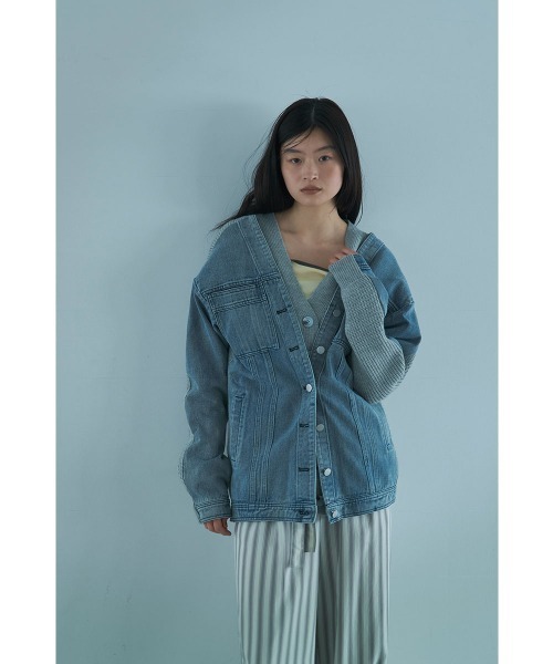 marjour（マージュール）の「LAYERED DENIM KNIT CARDIGAN（カーディガン/ボレロ・レディース・ブラック/グレー・M）」の11枚目の写真