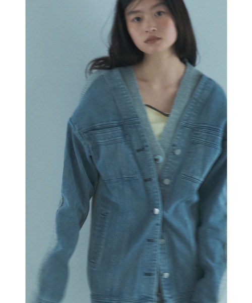 marjour（マージュール）の「LAYERED DENIM KNIT CARDIGAN（カーディガン/ボレロ・レディース・ブラック/グレー・M）」の12枚目の写真