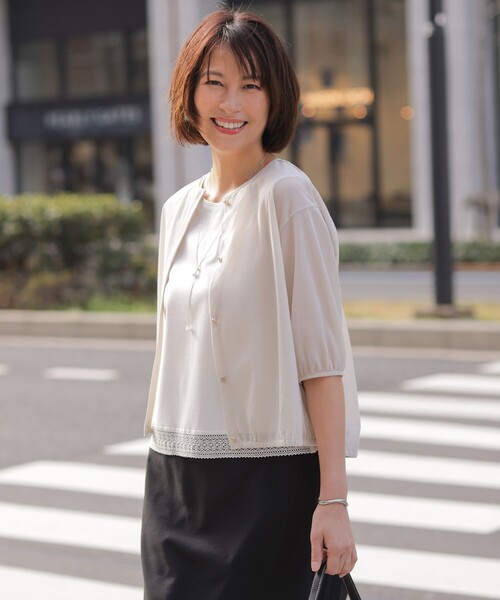 J.PRESS Ladies(J.プレス レディス)の「【冷房対策に】シアードライトリコット クルーネック カーディガン(カーディガン/ボレロ・レディース・ネイビー系/ベージュ系/ダークブラウン系/ホワイト系・SMALL)」の4枚目の写真