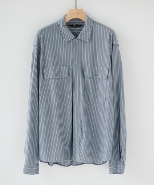 PUBLIC TOKYO（パブリックトウキョウ）の「【P.T】High-gauge jacquard Pk Shirts /ウォッシャブル/コットン100%/夏服/伸縮性/日本製（シャツ/ブラウス・メンズ・サックスブルー/ダークグレー/セージグリーン・S/M）」の3枚目の写真