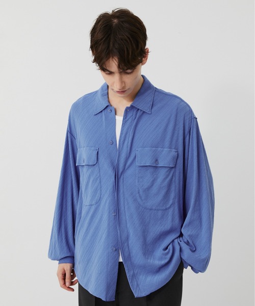 PUBLIC TOKYO（パブリックトウキョウ）の「【P.T】High-gauge jacquard Pk Shirts /ウォッシャブル/コットン100%/夏服/伸縮性/日本製（シャツ/ブラウス・メンズ・サックスブルー/ダークグレー/セージグリーン・S/M）」の6枚目の写真