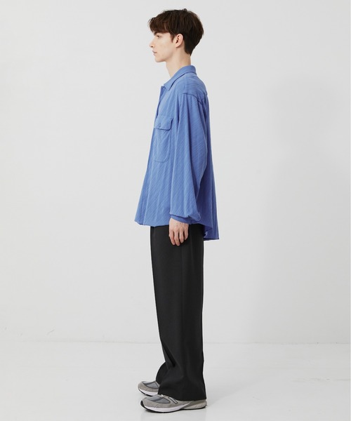 PUBLIC TOKYO（パブリックトウキョウ）の「【P.T】High-gauge jacquard Pk Shirts /ウォッシャブル/コットン100%/夏服/伸縮性/日本製（シャツ/ブラウス・メンズ・サックスブルー/ダークグレー/セージグリーン・S/M）」の21枚目の写真