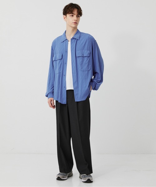 PUBLIC TOKYO（パブリックトウキョウ）の「【P.T】High-gauge jacquard Pk Shirts /ウォッシャブル/コットン100%/夏服/伸縮性/日本製（シャツ/ブラウス・メンズ・サックスブルー/ダークグレー/セージグリーン・S/M）」の8枚目の写真