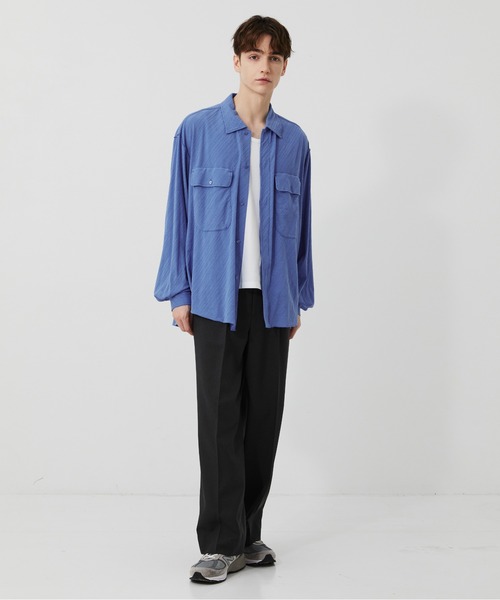 PUBLIC TOKYO（パブリックトウキョウ）の「【P.T】High-gauge jacquard Pk Shirts /ウォッシャブル/コットン100%/夏服/伸縮性/日本製（シャツ/ブラウス・メンズ・サックスブルー/ダークグレー/セージグリーン・S/M）」の9枚目の写真