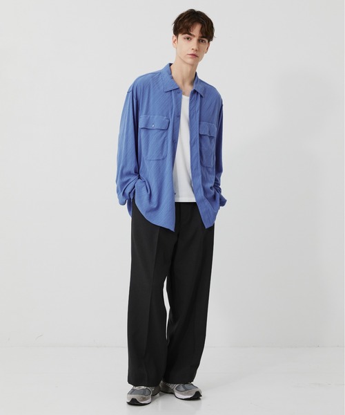 PUBLIC TOKYO（パブリックトウキョウ）の「【P.T】High-gauge jacquard Pk Shirts /ウォッシャブル/コットン100%/夏服/伸縮性/日本製（シャツ/ブラウス・メンズ・サックスブルー/ダークグレー/セージグリーン・S/M）」の10枚目の写真