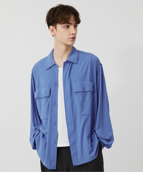 PUBLIC TOKYO（パブリックトウキョウ）の「【P.T】High-gauge jacquard Pk Shirts /ウォッシャブル/コットン100%/夏服/伸縮性/日本製（シャツ/ブラウス・メンズ・サックスブルー/ダークグレー/セージグリーン・S/M）」の4枚目の写真