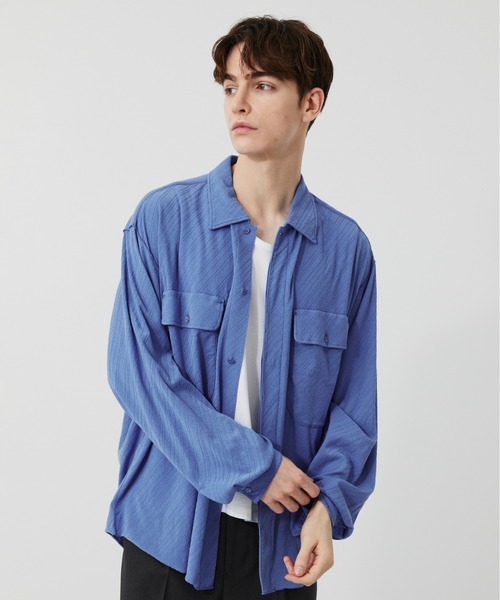 PUBLIC TOKYO（パブリックトウキョウ）の「【P.T】High-gauge jacquard Pk Shirts /ウォッシャブル/コットン100%/夏服/伸縮性/日本製（シャツ/ブラウス・メンズ・サックスブルー/ダークグレー/セージグリーン・S/M）」の7枚目の写真