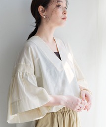 studio CLIP | コットンリネン袖ギャザーVネックブラウス(Tシャツ/カットソー)