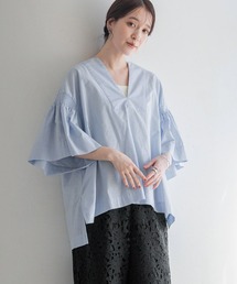 studio CLIP | コットンリネン袖ギャザーVネックブラウス(Tシャツ/カットソー)