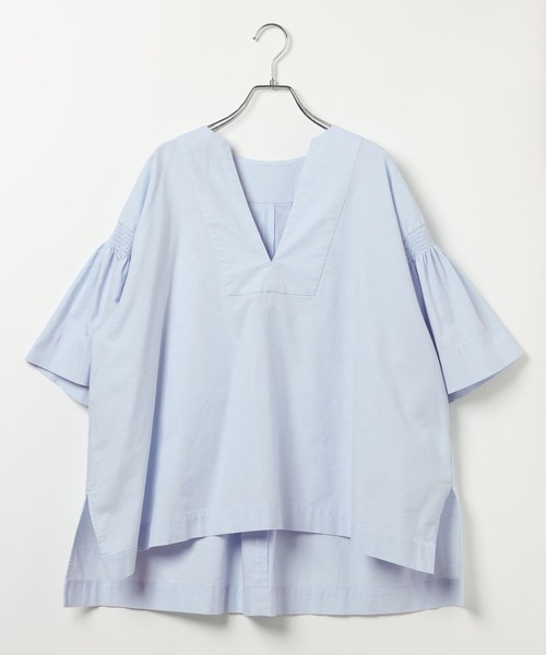 studio CLIP(スタディオクリップ)の「コットンリネン袖ギャザーVネックブラウス(Tシャツ/カットソー・レディース・クリーム/ライトブルー/オレンジ・FREE)」の19枚目の写真