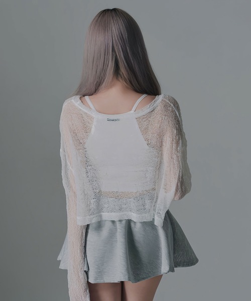 Diable baiser（ディアブルベーゼ）の「短丈ゆるシアートップス（Tシャツ/カットソー・レディース・ホワイト/ブラック・FREE）」の6枚目の写真