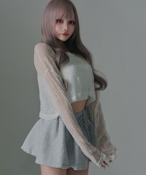 Diable baiser（ディアブルベーゼ）の「短丈ゆるシアートップス（Tシャツ/カットソー・レディース・ホワイト/ブラック・FREE）」の9枚目の写真