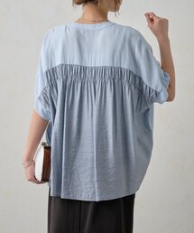 バックギャザー異素材シャツ