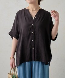 バックギャザー異素材シャツ