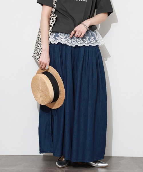 atONE（アットワン）の「エアリーデニムタックワイドパンツ（デニムパンツ・レディース・ネイビー/ワンウォッシュ・M/L/LL/3L/4L）」の20枚目の写真