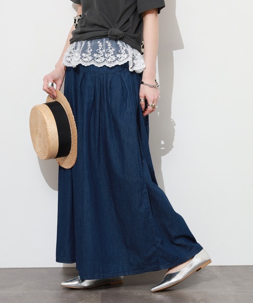 atONE（アットワン）の「エアリーデニムタックワイドパンツ（デニムパンツ・レディース・ネイビー/ワンウォッシュ・M/L/LL/3L/4L）」の21枚目の写真