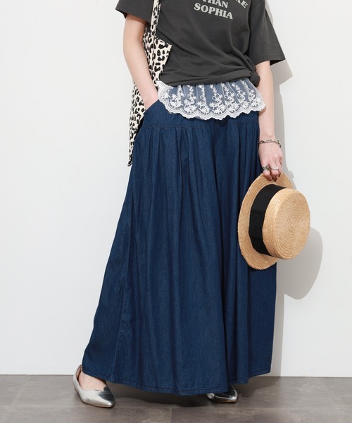 atONE（アットワン）の「エアリーデニムタックワイドパンツ（デニムパンツ・レディース・ネイビー/ワンウォッシュ・M/L/LL/3L/4L）」の22枚目の写真