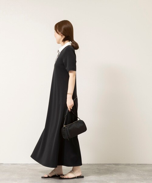 NOLLEY’S Sophi（ノーリーズソフィ）の「ウォッシャブルポロ襟ダンボールフレアワンピース（ワンピース・レディース・ブラック/ネイビー・38）」の3枚目の写真