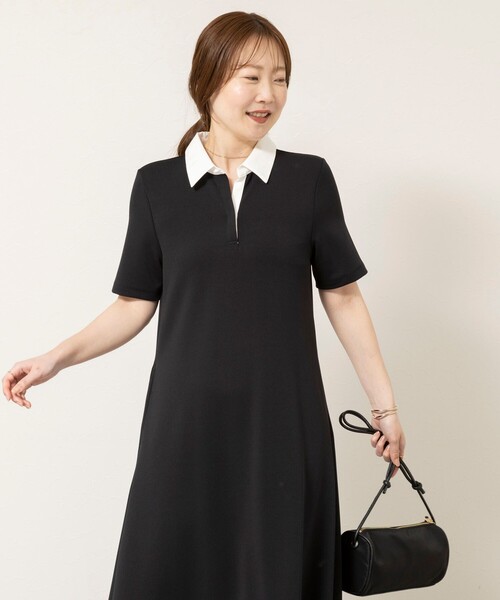 NOLLEY’S Sophi（ノーリーズソフィ）の「ウォッシャブルポロ襟ダンボールフレアワンピース（ワンピース・レディース・ブラック/ネイビー・38）」の5枚目の写真