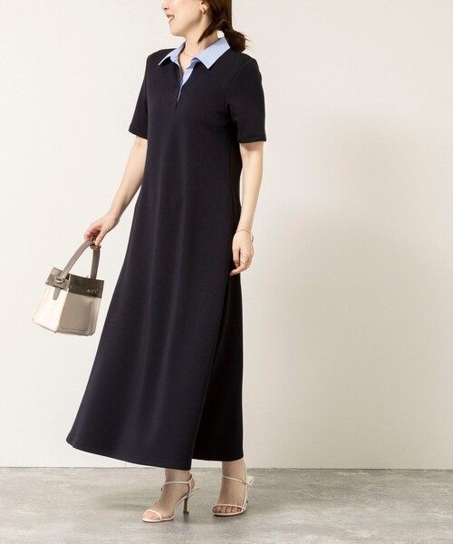 NOLLEY’S Sophi（ノーリーズソフィ）の「ウォッシャブルポロ襟ダンボールフレアワンピース（ワンピース・レディース・ブラック/ネイビー・38）」の8枚目の写真
