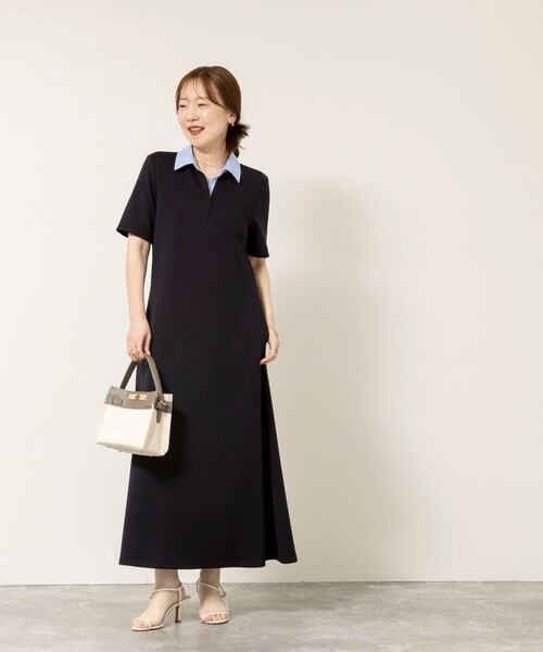 NOLLEY’S Sophi（ノーリーズソフィ）の「ウォッシャブルポロ襟ダンボールフレアワンピース（ワンピース・レディース・ブラック/ネイビー・38）」の12枚目の写真