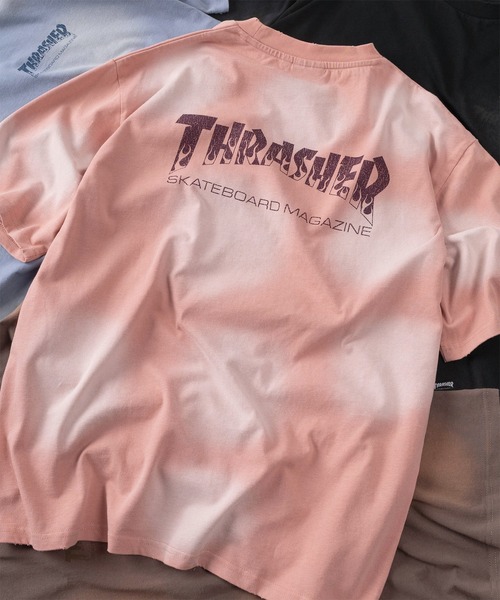 THRASHER(スラッシャー)の「【70】【THRASHER/スラッシャー】ヴィンテージライク フェード加工 バックロゴプリント クルーネックTシャツ/ショート丈有り(Tシャツ/カットソー・メンズ・ネイビー/ブラウン/ピンク/ブラック・FREE/M/L/XL)」の4枚目の写真