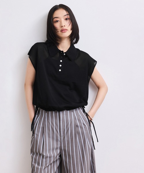 ADAM ET ROPE'(アダムエロペ)の「【WEB限定】ダブルカラーポロニットプルオーバー(ポロシャツ・レディース・サックスブルー/ホワイト系その他5/ブラック・FREE)」の2枚目の写真