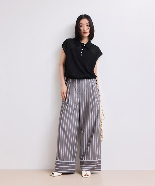 ADAM ET ROPE'(アダムエロペ)の「【WEB限定】ダブルカラーポロニットプルオーバー(ポロシャツ・レディース・サックスブルー/ホワイト系その他5/ブラック・FREE)」の5枚目の写真