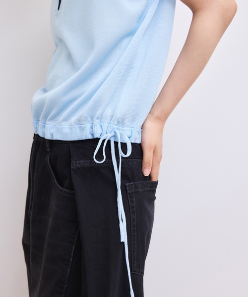 ADAM ET ROPE'(アダムエロペ)の「【WEB限定】ダブルカラーポロニットプルオーバー(ポロシャツ・レディース・サックスブルー/ホワイト系その他5/ブラック・FREE)」の12枚目の写真