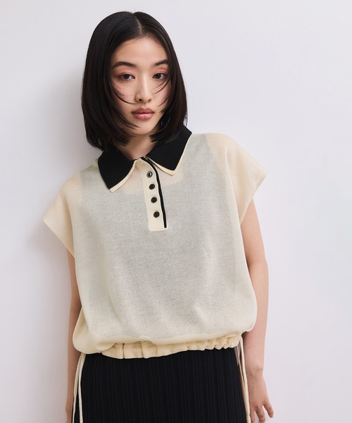 ADAM ET ROPE'(アダムエロペ)の「【WEB限定】ダブルカラーポロニットプルオーバー(ポロシャツ・レディース・サックスブルー/ホワイト系その他5/ブラック・FREE)」の13枚目の写真