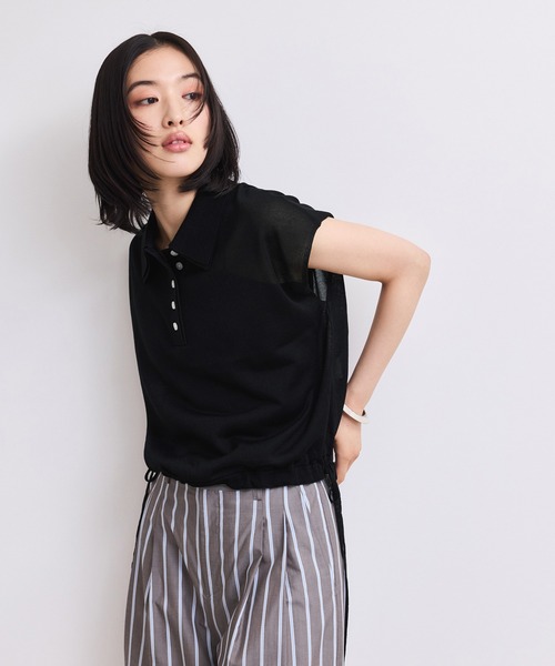 ADAM ET ROPE'(アダムエロペ)の「【WEB限定】ダブルカラーポロニットプルオーバー(ポロシャツ・レディース・サックスブルー/ホワイト系その他5/ブラック・FREE)」の16枚目の写真
