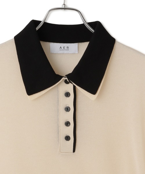 ADAM ET ROPE'(アダムエロペ)の「【WEB限定】ダブルカラーポロニットプルオーバー(ポロシャツ・レディース・サックスブルー/ホワイト系その他5/ブラック・FREE)」の21枚目の写真