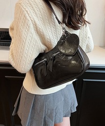 LAYERED ハートチャーム PU レザーバッグ