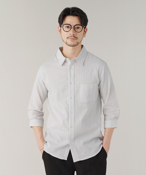 LIL VENDARS(リルヴェンダース)の「Buyer's Select/綿麻ストレッチ 七分袖レギュラーカラーシャツ(シャツ/ブラウス・メンズ・ネイビー系/ブルー系/ホワイト/ネイビー/ホワイト系・M/LL/L)」の3枚目の写真