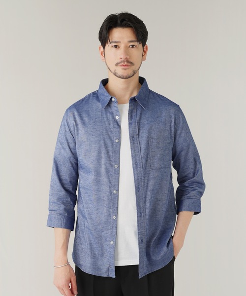 LIL VENDARS(リルヴェンダース)の「Buyer's Select/綿麻ストレッチ 七分袖レギュラーカラーシャツ(シャツ/ブラウス・メンズ・ネイビー系/ブルー系/ホワイト/ネイビー/ホワイト系・M/LL/L)」の4枚目の写真