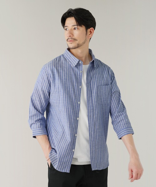 LIL VENDARS(リルヴェンダース)の「Buyer's Select/綿麻ストレッチ 七分袖レギュラーカラーシャツ(シャツ/ブラウス・メンズ・ネイビー系/ブルー系/ホワイト/ネイビー/ホワイト系・M/LL/L)」の5枚目の写真