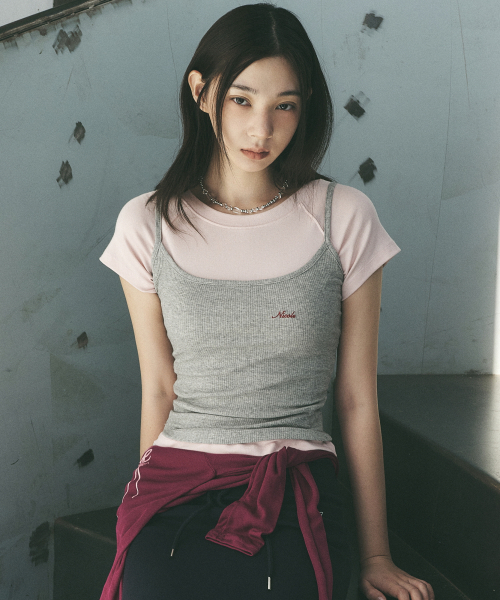 NICK&NICOLE(ニックアンドニコール)の「RIBBED LOGO CAMI TOP_GRAY(Tシャツ/カットソー・レディース・その他・FREE)」の1枚目の写真