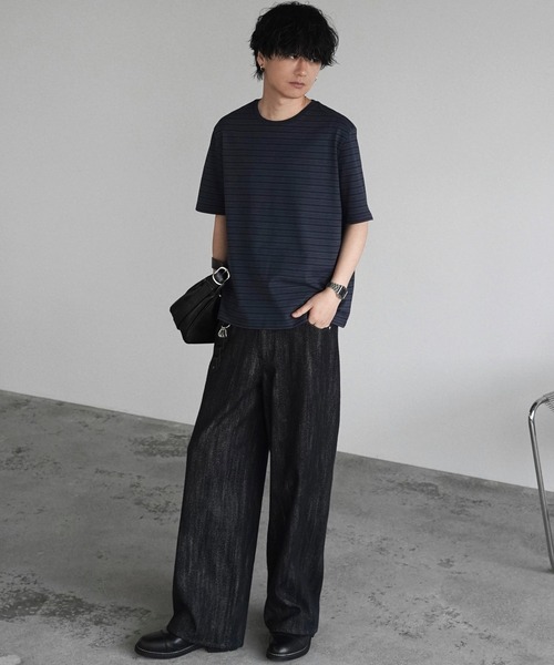 WYM LIDNM(ウィム バイ リドム)の「TONAL MULTI BORDER TEE(Tシャツ/カットソー・メンズ・ダークグレー/ダークブルー・S/M/L)」の9枚目の写真