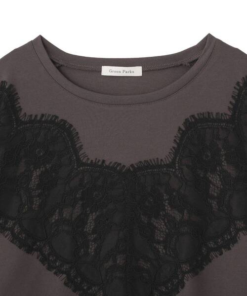 Green Parks(グリーンパークス)の「レースドッキング半袖プルオーバー(Tシャツ/カットソー・レディース・オフホワイト/チャコールグレー・FREE)」の19枚目の写真