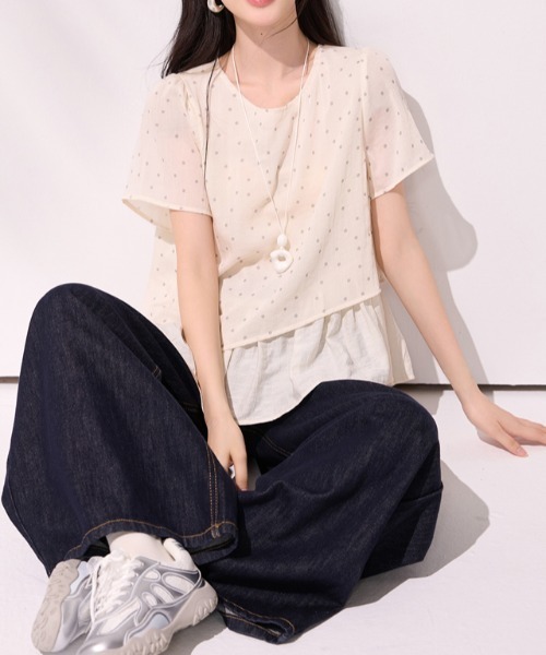 LUCPY（ラクピー）の「ドットシアーレイヤードブラウス（シャツ/ブラウス・レディース・アイボリー・X-LARGE/LARGE/MEDIUM/SMALL）」の3枚目の写真