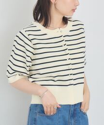 メタル釦半袖カーデ