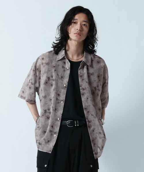 RAGEBLUE（レイジブルー）の「SHEER FLOWER LOOSE SILHOUETTE SHIRTS/シアーフラワー柄ルーズシルエットシャツ（シャツ/ブラウス・メンズ・ホワイト/ブラック/グレー・MEDIUM/LARGE）」の3枚目の写真