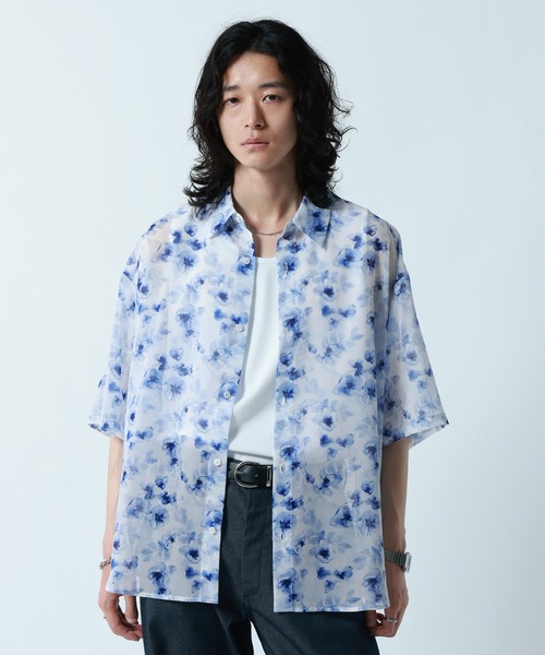 RAGEBLUE（レイジブルー）の「SHEER FLOWER LOOSE SILHOUETTE SHIRTS/シアーフラワー柄ルーズシルエットシャツ（シャツ/ブラウス・メンズ・ホワイト/ブラック/グレー・MEDIUM/LARGE）」の2枚目の写真