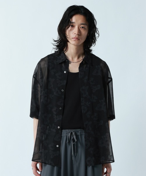 RAGEBLUE（レイジブルー）の「SHEER FLOWER LOOSE SILHOUETTE SHIRTS/シアーフラワー柄ルーズシルエットシャツ（シャツ/ブラウス・メンズ・ホワイト/ブラック/グレー・MEDIUM/LARGE）」の8枚目の写真